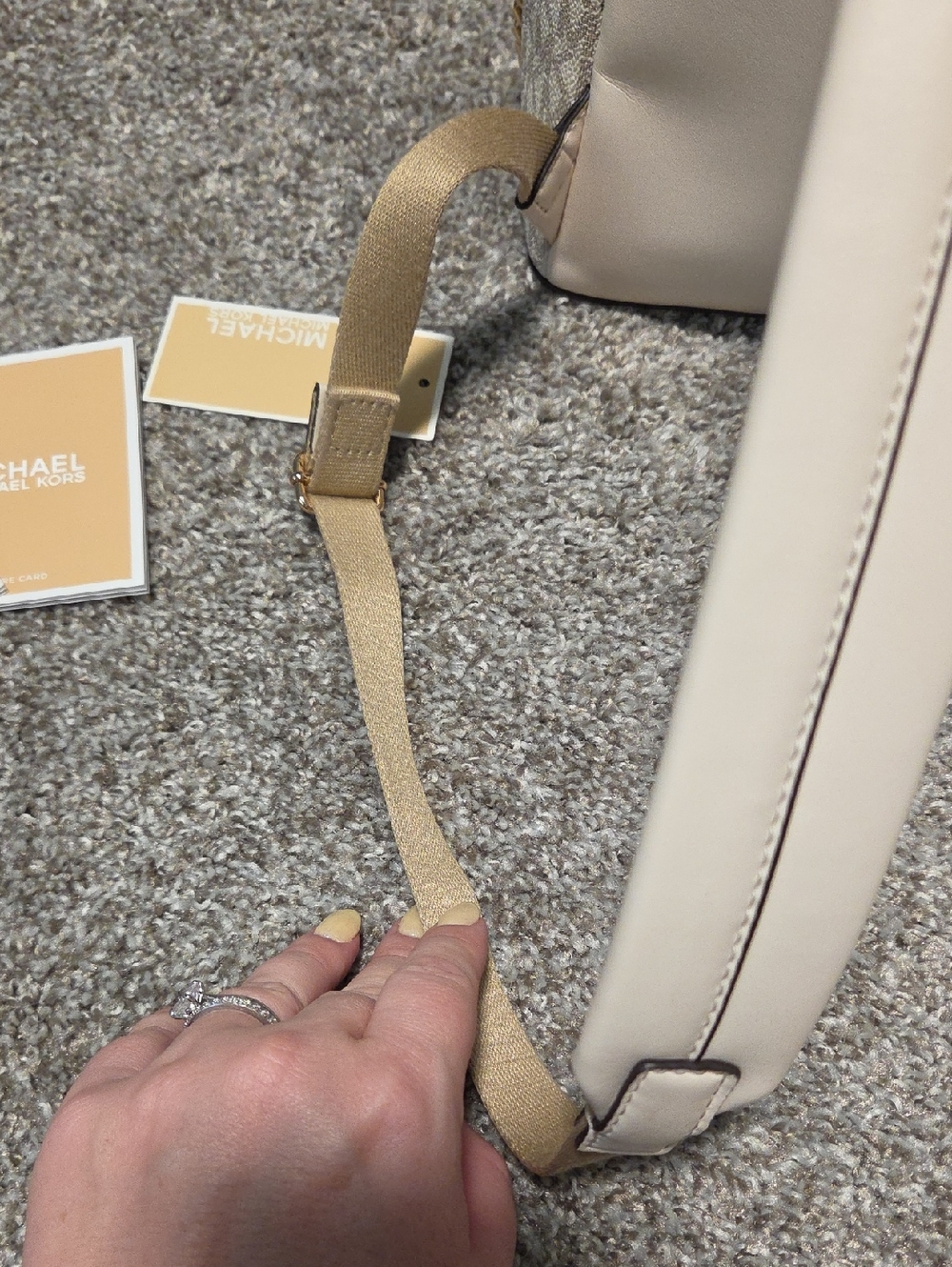 Michael Kors Women's Beige Signature MK Backpack with Wallet - Picture 6 of 9